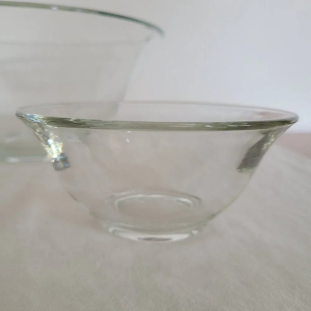 Two Elegant Heavy Clear Glass Crystal Serving or Mixing Bowls - Quality Glass